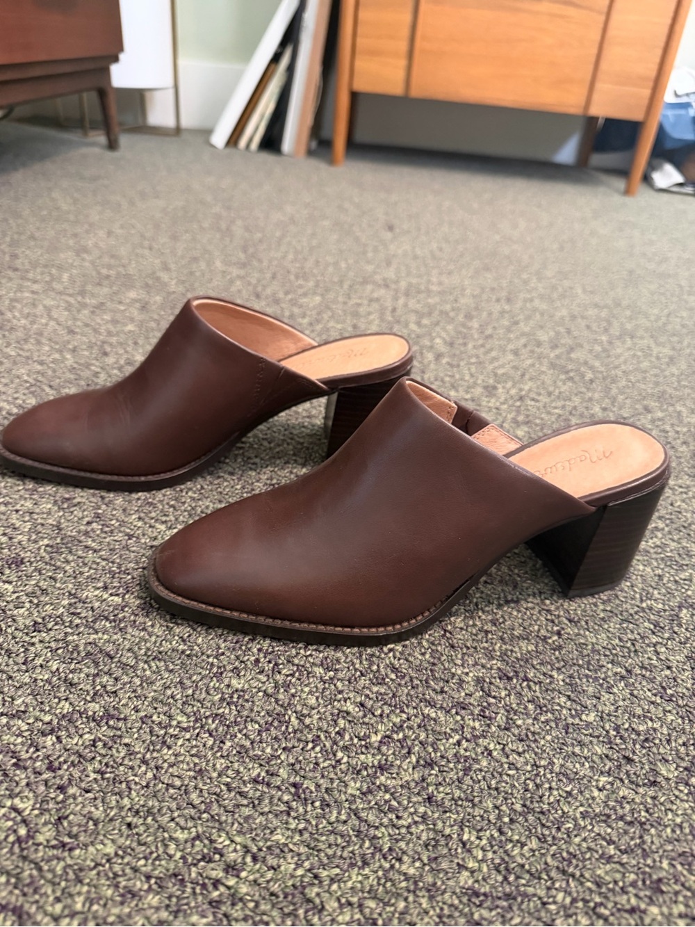 Madewell Brown Leather Block Heel Mules